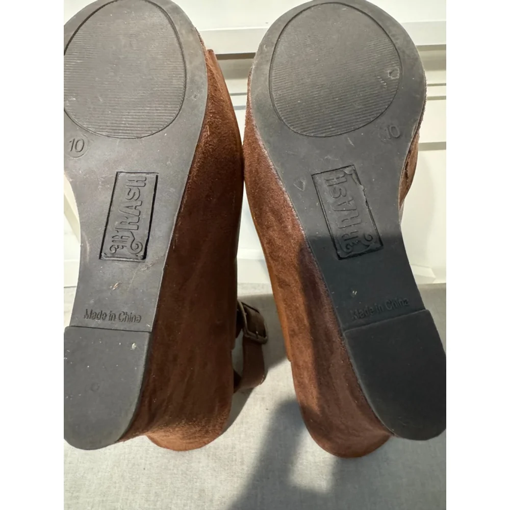 Women's BRASH Brown platform Wedge slingback Sandals Size 10